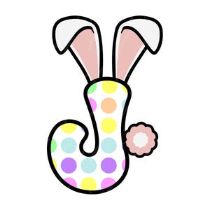 Paashaas Letter J SVG, PNG, PDF, Paasdag shirt png, Bunny Ears Letter J png, retro golvende groovy letters, gesneden bestand Cricut, silhouet.