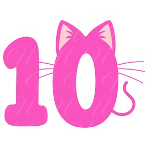 10.Geburtstag Katzen Zahl SVG, PNG, PDF, 10.Geburtstag Shirt, Katze Zahl 10, Kitty Zahl 10, Bday Mädchen, Bday Party, Cut File Cricut, Silhouette