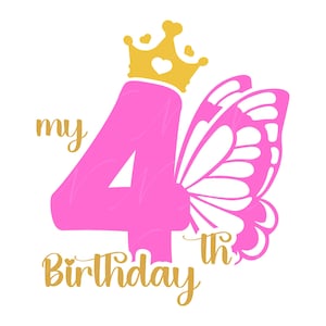 Mi cuarto cumpleaños SVG, PNG, PDF, Mi camisa de 4to cumpleaños Png, Cumpleaños niña Svg, Fiesta de cumpleaños, Regalo de cumpleaños para niños, Archivo cortado Cricut, Silueta.