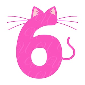 Número do gato para o 6º aniversário SVG, PNG, PDF, camiseta para o 6º aniversário, número do gato 6, número do gatinho, aniversariante, festa de aniversário, arquivo de corte Cricut, silhueta.