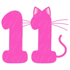 Número do gato para aniversário de 11 anos SVG, PNG, PDF, camiseta de aniversário de 11 anos, número do gato 11, número do gatinho, aniversariante, festa de aniversário, arquivo de corte Cricut, silhueta