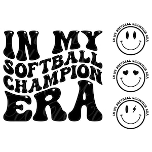 Na minha era de campeão de softball SVG, PNG, PDF, camisa de campeão de softball PNG, softball SVG, letras onduladas retrô, arquivo de corte Cricut, silhueta