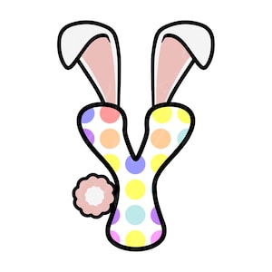 Letra Y de conejito de Pascua SVG, PNG, PDF, camiseta del día de Pascua Png, letra Y de orejas de conejo Png, letras retro onduladas y con estilo, archivo de corte Cricut, silueta.