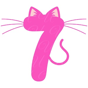 Número do gato para aniversário de 7 anos SVG, PNG, PDF, camiseta de sétimo aniversário, gato número 7, gatinho número 7, aniversariante, festa de aniversário, arquivo de corte Cricut, silhueta.