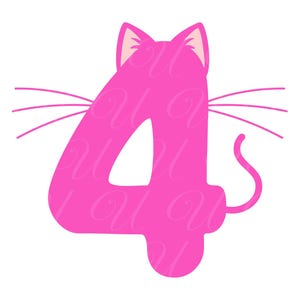 Número de gato para 4º aniversário SVG, PNG, PDF, Camiseta de 4º aniversário, Número de gato 4, Número de gatinho, Aniversariante, Festa de aniversário, Arquivo de corte Cricut, Silhueta
