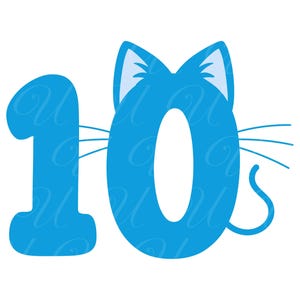 10e anniversaire chat numéro SVG, PNG, PDF, dixième anniversaire chemise, chat numéro 10, numéro minou, garçon d'anniversaire, fête d'anniversaire, couper fichier Cricut, Silhouette