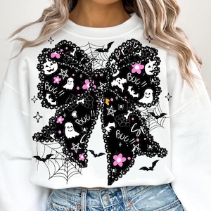 Preppy Spooky Season png, Lace Spooky Bow PNG, lace Halloween png, Ghost png, Coquette Halloween png, Halloween bow Digital Design