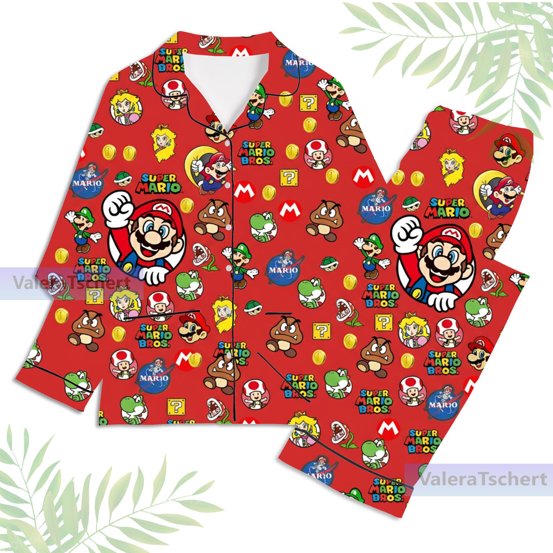 Discover Super Mario Unisex Long Sleeve Adult Nightwear Pajama Set, Super Mario Pajamas