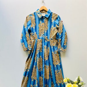 Tiger Print Cotton Dress, Women's Clothing Summer Vacation Dress, Soft and Comfortable Cotton Dress, Cotton Dressing Gown