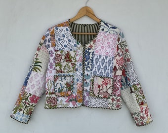 Patchwork Quilted Jackets Cotton Floral Bohemian Style Fall Winter Jacket Coat Streetwear Boho Quilted Reversible Jacket for Women