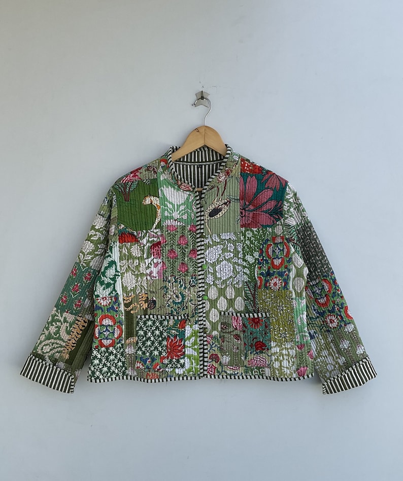 Patchwork Quilted Jacket Cotton Floral Bohemian Style Fall Winter Jacket Coat Streetwear Boho Quilted Reversible Jacket For Women image 3