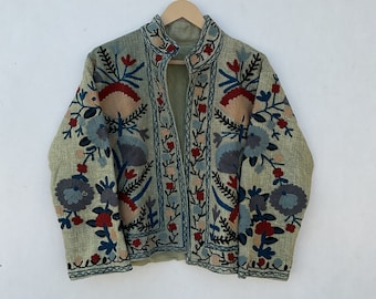 Suzani embroidery women jacket,Kantha Floral Jacket,Kantha Vintage handmade Jackets Coat,Designer kimono jackets for girls,boho bomber gifts