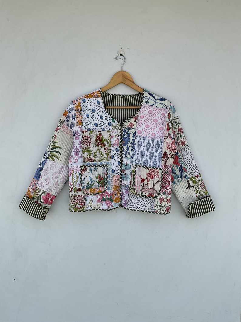 Patchwork Quilted Jacket Cotton Floral Bohemian Style Fall Winter Jacket Coat Streetwear Boho Quilted Reversible Jacket For Women image 10