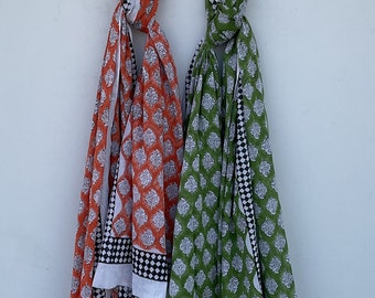 Set Of 2 Hand Block Printed Cotton Sarong, Pack of Two Sarongs Beach Wrap Pereo, Long Sarong, Cover Up.