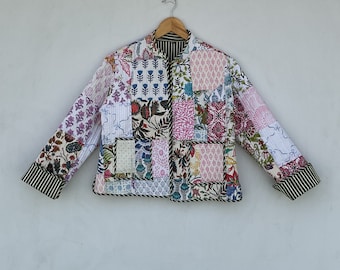 Patchwork Quilted Jacken Baumwolle Floral Boho Stil Herbst Winter Jacke Mantel Streetwear Boho Quilted Wendejacke für Frauen