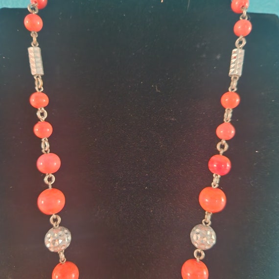 Vintage Rose Carved Coral necklace marked Gesch