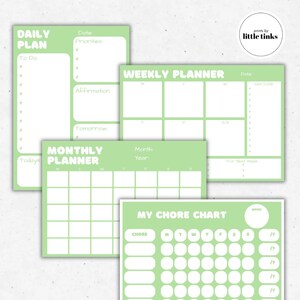 Simple Green Digital Planner Set | Colourful Planner | Basic Planner | Daily, Weekly Planners | Chore Chart | Digital Print | iPad Planner