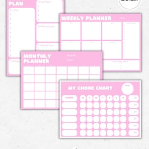 シンプルなピンクのデジタルプランナーセット | カラフルプランナー | ベーシックプランナー | デイリー、ウィークリープランナー | 家事表 | デジタルプリント | iPadプランナー