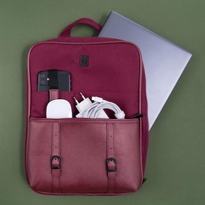 Vegan Leather Laptop Backpack – Waterproof Convertible Crossbody Work Bag