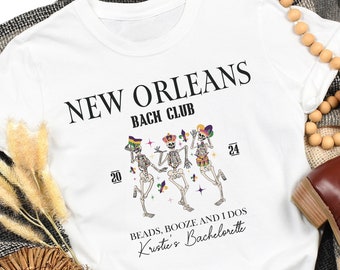 Funny Custom Bachelorette Shirt, Fall Season Bach Party Tee, Personalized Bachelorette Gift, Dancing Skeletons Bach Party, New Orleans Bach