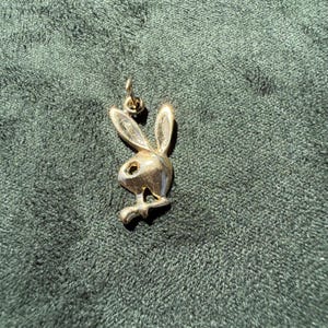 Playboy style bunny pendant solid 14K yellow gold charm sexy rabbit real gold edgy fashion jewelry bold unisex gift not gold filled