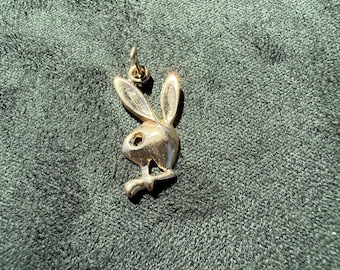 Playboy style bunny pendant solid 14K yellow gold charm sexy rabbit real gold edgy fashion jewelry bold unisex gift not gold filled