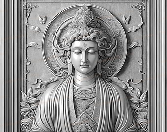 Laser Engraving PNG Files | 3D Illusion | Laser Ready | Engraving File Digital Download | Avalokiteshvara | Mahayana Buddhism | Buddha Art
