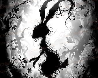 Laser Burn PNG | Engrave | Laser Ready | Digital Design File | Black and White | Dark Art | Easter Bunny in the Shadows