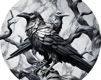 Laser Burn PNG 3D Illusion Laser Ready Engraving File Digital Download, Two Slate Ravens