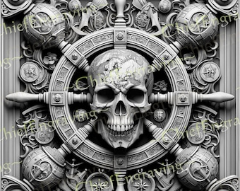Laser Burn PNG 3D Illusion for Laser Ready Engraving Lightburn  Pirate Skull
