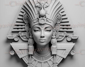 Laser Burn PNG Engraving Ready 3D Illusion Digital File for Download, Egyptian style Female Visage