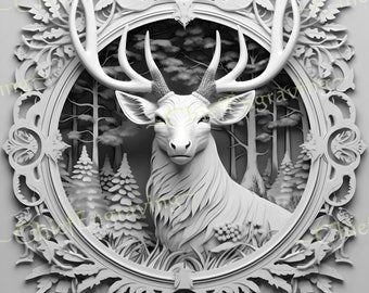 Laser Burn PNG 3D Illusion Laser Ready Engraving File Digital Download, Ornate Elk with Antlers