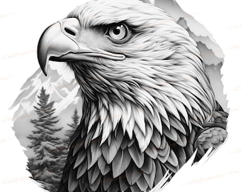Laser Engraving PNG File | Digital Download Design File | American Bald Eagle | USA | Patriotic | United States | Lightburn | Slate Ready