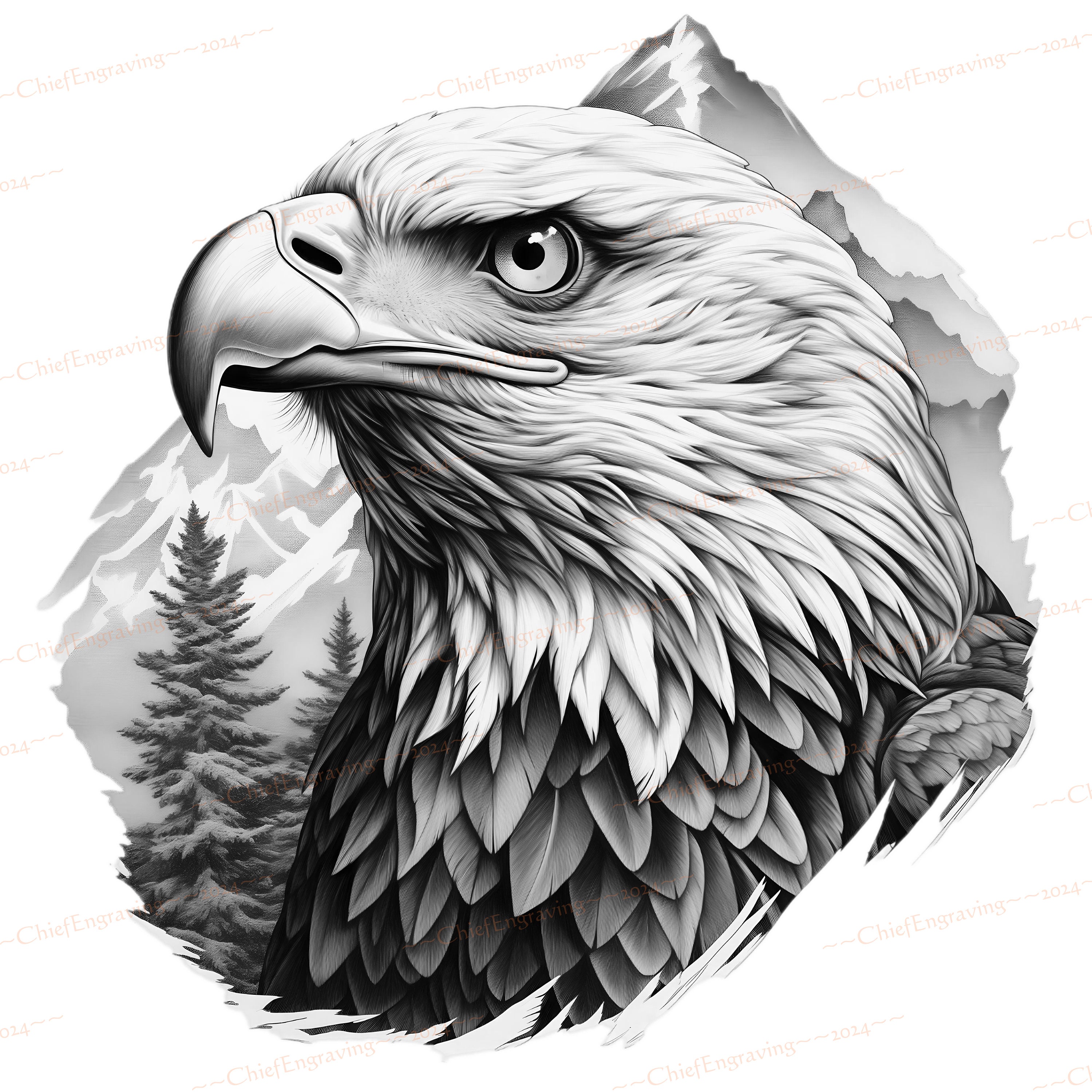 Laser Engraving PNG File | Digital Download Design File | American Bald Eagle | USA | Patriotic | United States | Lightburn | Slate Ready