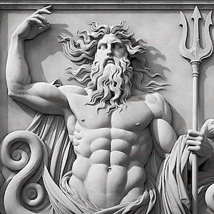 Greek God Poseidon Digital Relief | High Quality PNG File for Laser Engraving or Print | Bas Relief Greco Roman Mythology | Greece | Rome