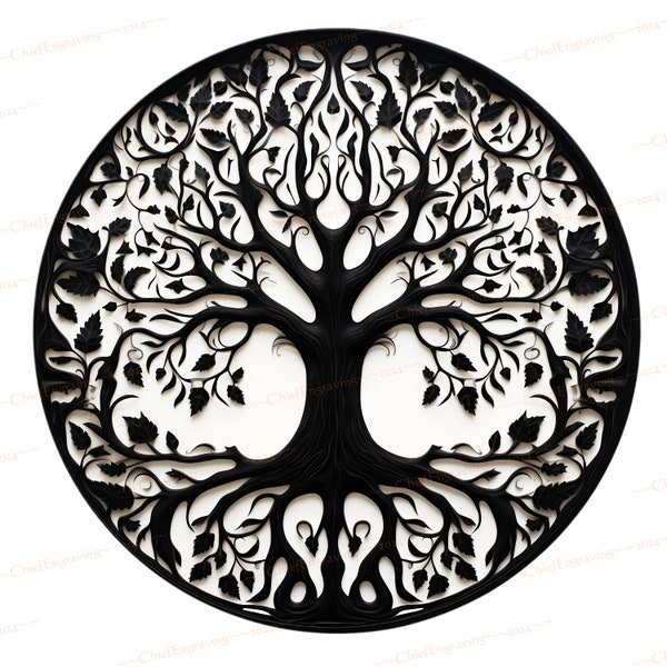 Laser Engraving Files  | Circular PNG | Intricate Laser Cut Design File | Tree of Life | Circular Tree Art | Tree Wall Hanging