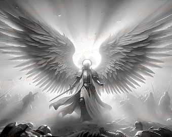 Laser Engraving File | Digital Download PNG | High Resolution | Unique Design | Guardian Angel on the Battlefield