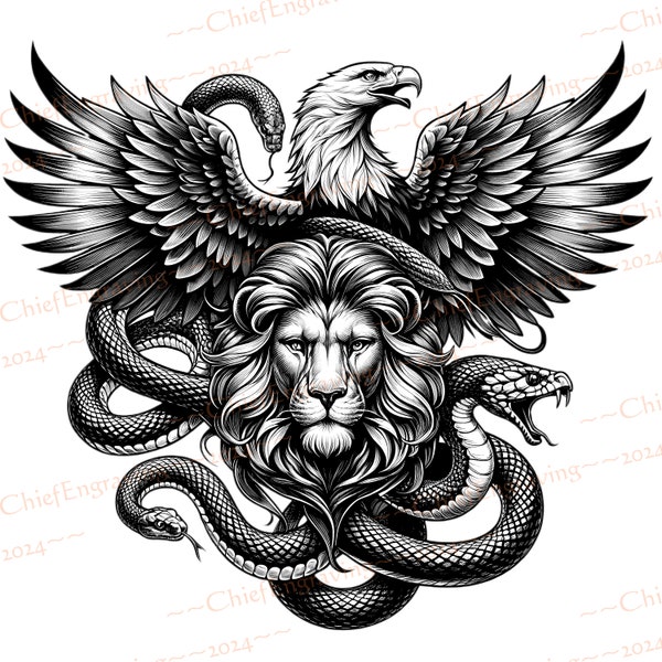 Laser Engraving PNG Files | High Res Digital Download | Perfect for Engraving Projects | Eagle, Lion, Snake Engraving File