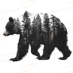 Bear Silhouette Forest Scene PNG | Detailed Laser Engraving File | Woodworking Digital Art | Rustic Cabin Decor Design