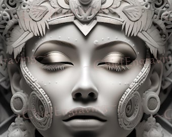 Laser Burn PNG Engraving Ready 3D Illusion Digital File for Download, Female Elaborate Tribal Sculpture Art