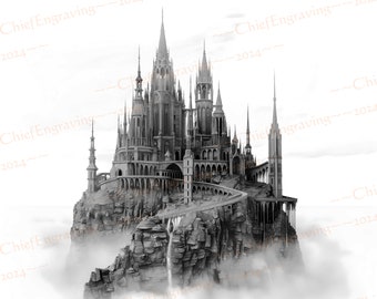 Castle in the clouds PNG | Detailed Laser Engraving File | PNG Format for Project Adjustments | Includes Wood and Slate Optimized Files