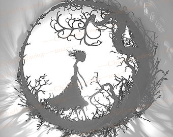 Laser Burn PNG | Engrave | Laser Ready | Digital Design File | Black and White | Dark Art | Circular Ghost Woman in Shadows