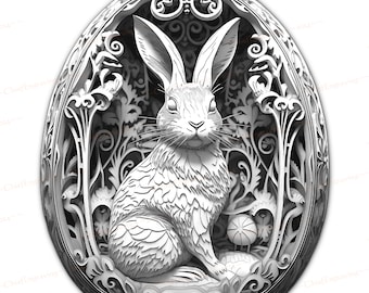 3D Rabbit Image PNG for Laser Engraving - Intricate Easter Egg Frame Digital File, Perfect for Crafting Personalized Gifts