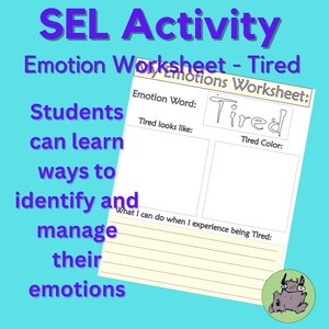 Social Emotional Learning (SEL), Counseling Worksheets-Emotion, Feeling Identification/Expression-1st - 12th grades, Tired, Surprised, Blank