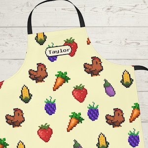 Pixelated Stardew Valley Inspired Custom Apron, Personalized Apron, Pelican Town Merch, Cooking Apron, Unique Gamer Gift