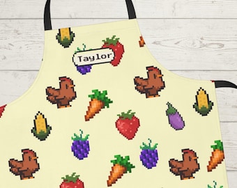 Pixelated Stardew Valley Inspired Custom Apron, Personalized Apron, Pelican Town Merch, Cooking Apron, Unique Gamer Gift