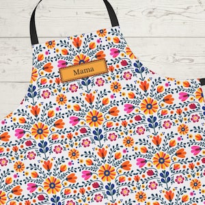 Custom Apron Mexican Floral Design, Regalo Para Mama, Personalized Mexican Christmas Gift, Christmas Apron, Feliz Navidad Apron