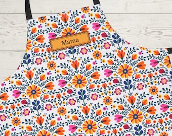 Custom Apron Mexican Floral Design, Regalo Para Mama, Personalized Mexican Christmas Gift, Christmas Apron, Feliz Navidad Apron