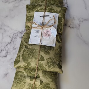 Handmade Heat/Cold Pack Cozy Therapy Essential Oil Choice Rice Pad Reusable & Microwavable Lovely Botanical Cotton Fabric Set of two