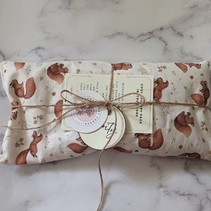Handmade Heat/Cold Pack Cozy Therapy Essential Oil Choice Rice Pad Reusable & Microwavable Cute Squirrel Cotton Fabric